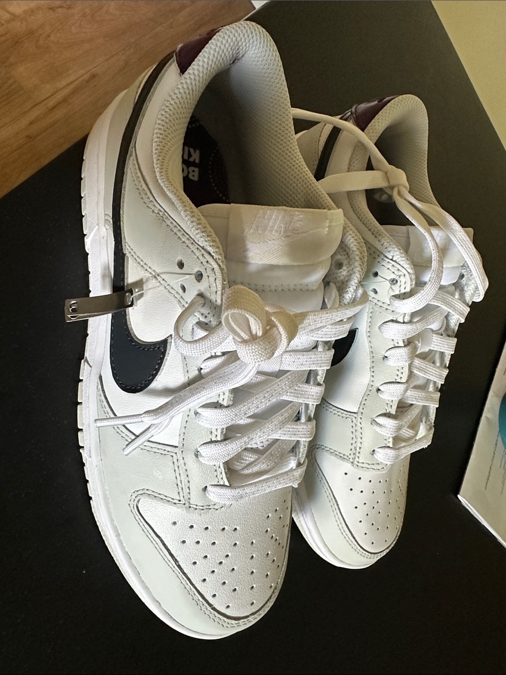 Nike White Black and Maroon Dunk Low Sneakers